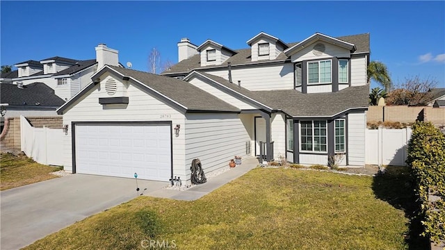 view of front of property featuring a garage and a front lawn