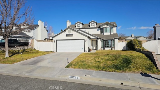 view of front property featuring a garage and a front yard