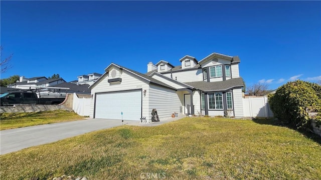 view of front facade featuring a front yard and a garage