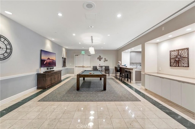 rec room with light tile patterned floors and pool table