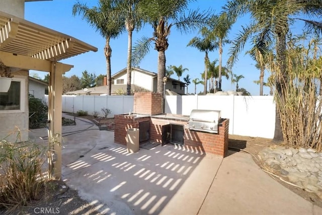 view of patio / terrace with a pergola, a grill, and area for grilling