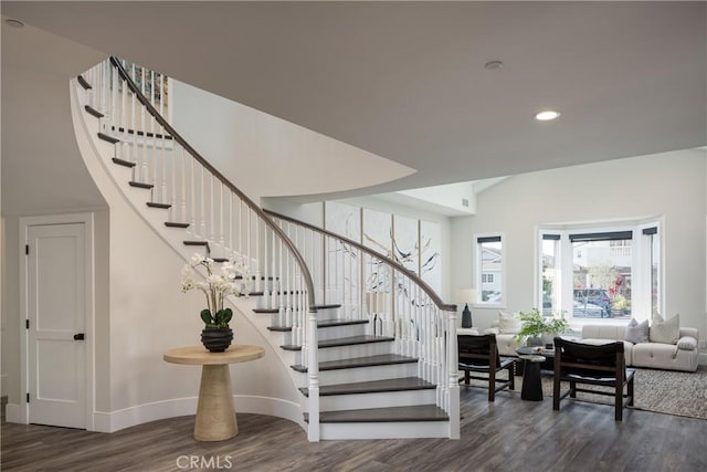 stairway with wood-type flooring