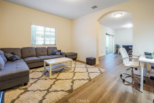 living room with light wood-type flooring