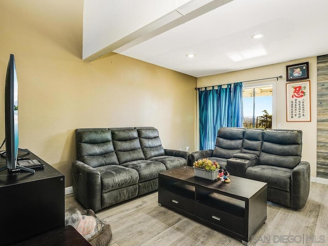 living room with light hardwood / wood-style flooring