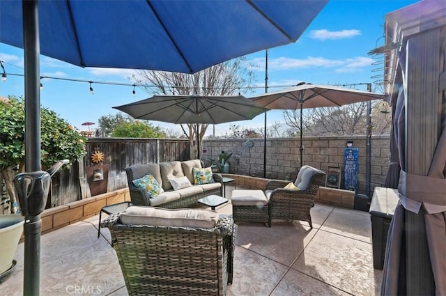 view of patio with an outdoor living space