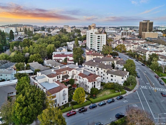 view of aerial view at dusk