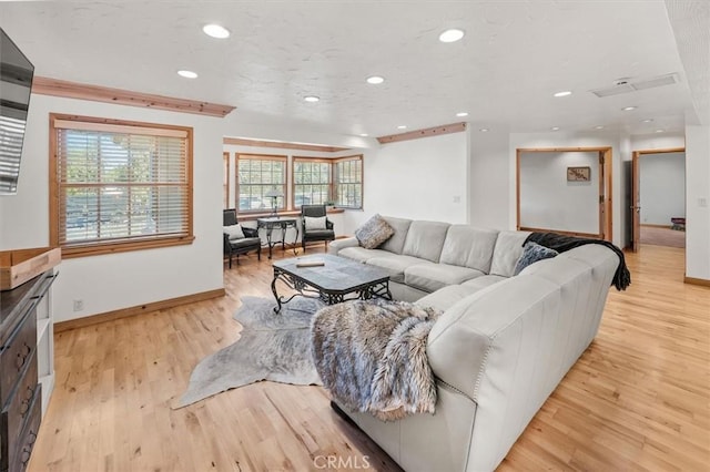 living room with light hardwood / wood-style flooring