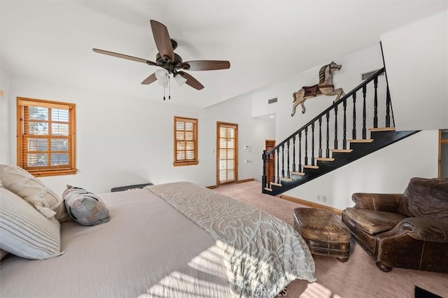 bedroom featuring carpet floors and ceiling fan