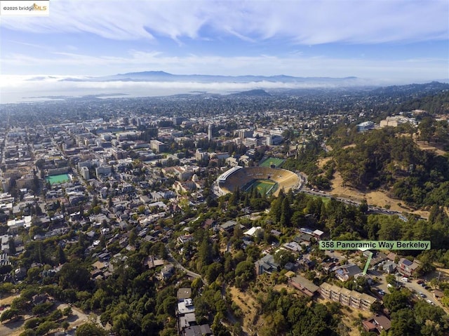 drone / aerial view featuring a mountain view