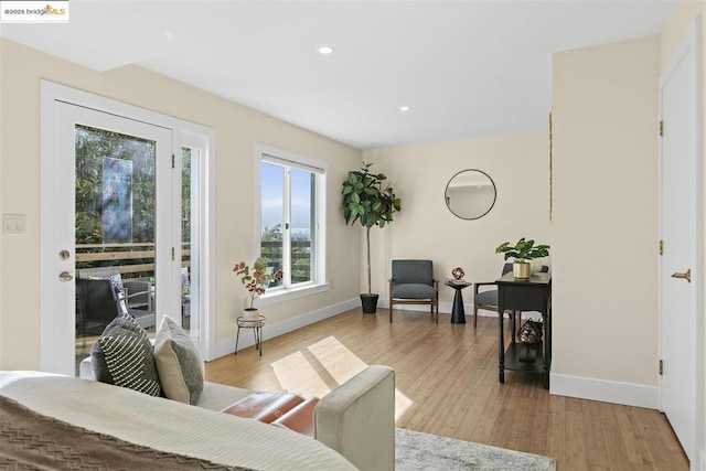 living room with light hardwood / wood-style flooring