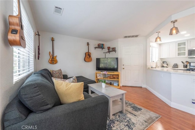 living room with light wood-type flooring