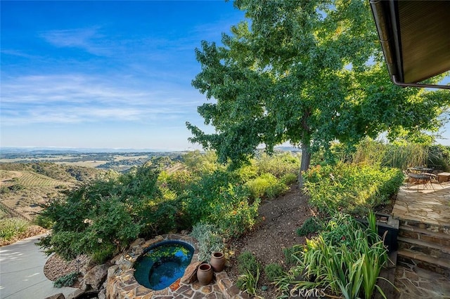 view of yard with a patio area and a hot tub