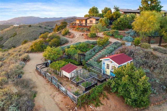 drone / aerial view featuring a mountain view