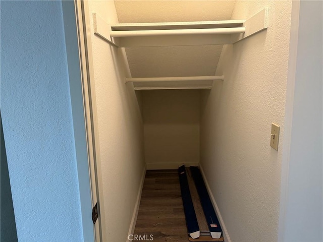 spacious closet with dark hardwood / wood-style flooring