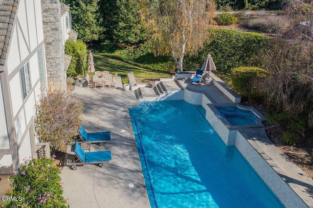 view of swimming pool with a patio area