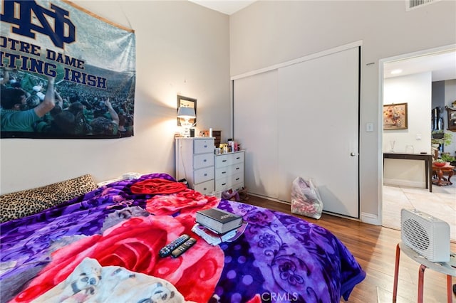 bedroom with a closet and wood-type flooring