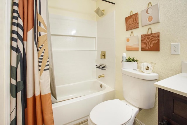 full bathroom with toilet, vanity, and shower / bath combo with shower curtain