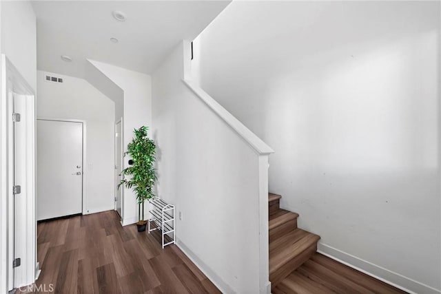 staircase featuring wood-type flooring