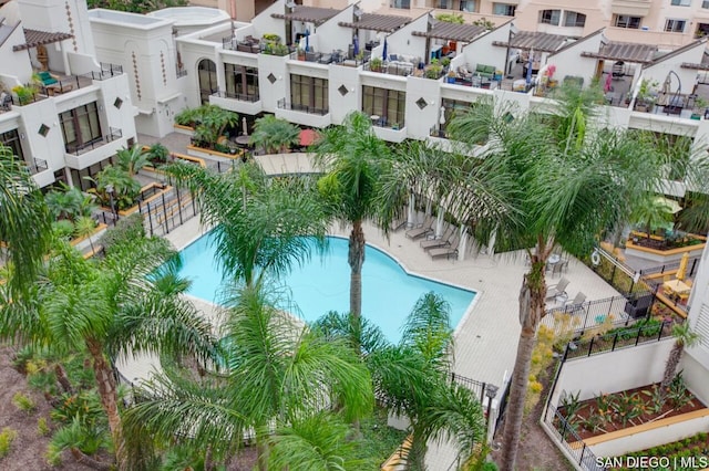 view of swimming pool with a patio