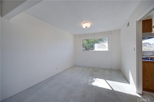 spare room featuring light colored carpet