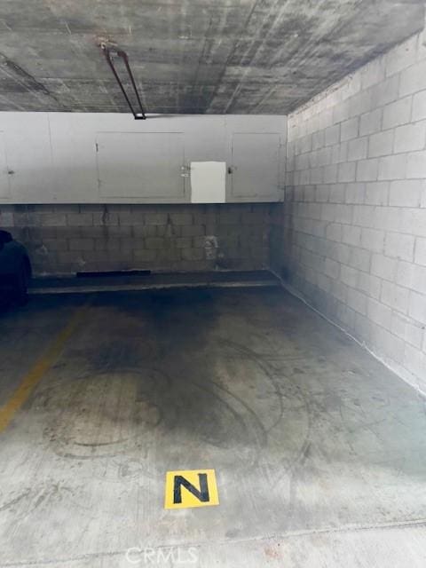 parking garage with concrete block wall