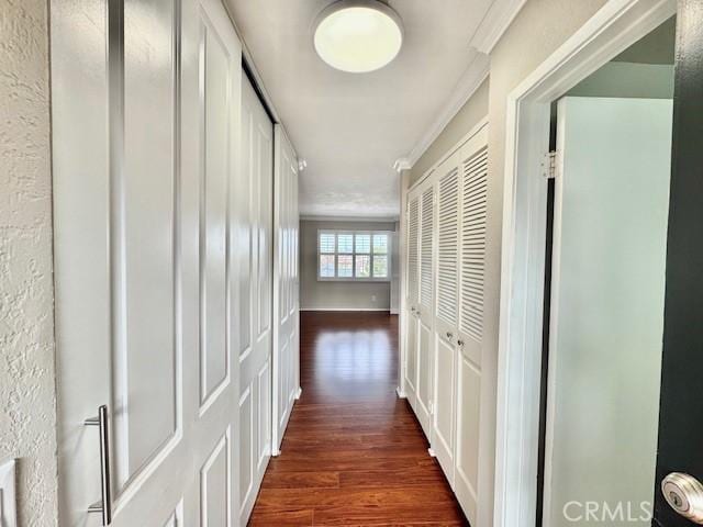 785 W 19th St Unit 12B, San Pedro, CA 90731 - hallway with crown molding and dark wood-style flooring
