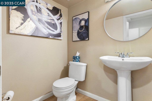 bathroom with hardwood / wood-style flooring and toilet