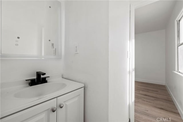 bathroom with vanity and wood-type flooring