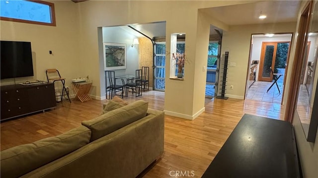 living room with hardwood / wood-style flooring