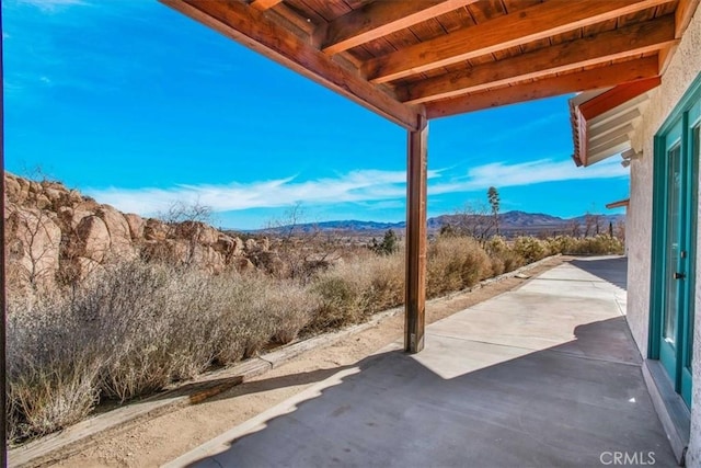 view of patio with a mountain view