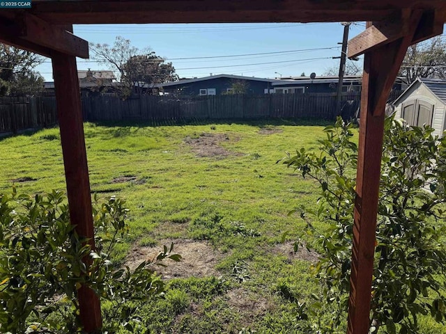 view of yard featuring a storage unit