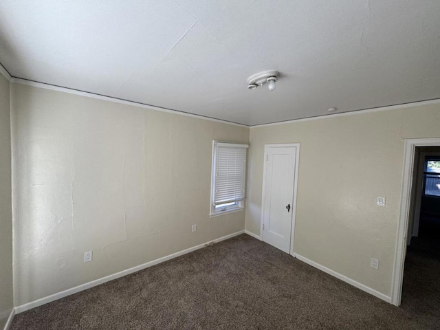 carpeted spare room featuring ornamental molding