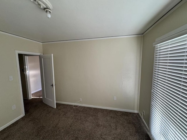 carpeted spare room featuring ornamental molding