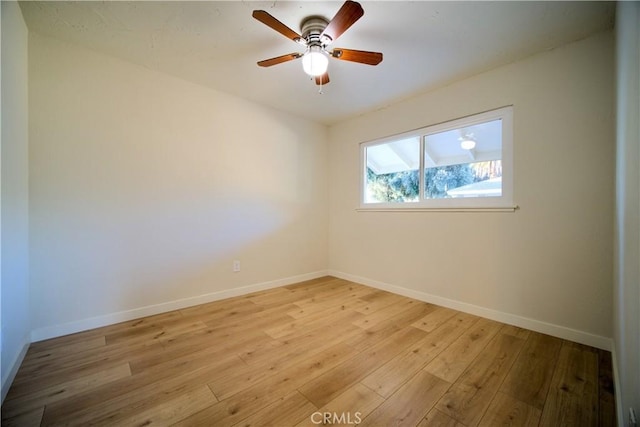 spare room featuring ceiling fan and light hardwood / wood-style flooring