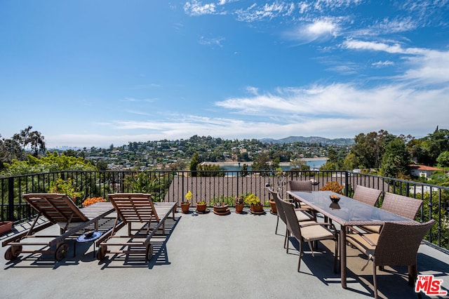 view of patio with a mountain view