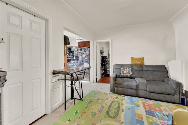 living room featuring light tile patterned floors