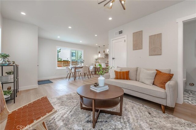 living room featuring light hardwood / wood-style floors