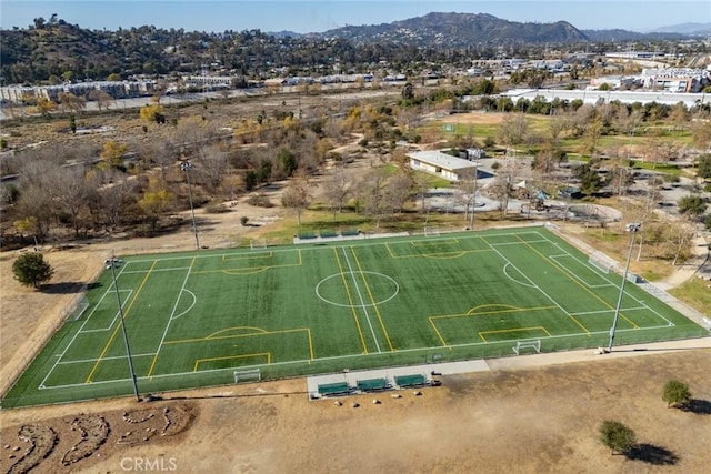 bird's eye view with a mountain view