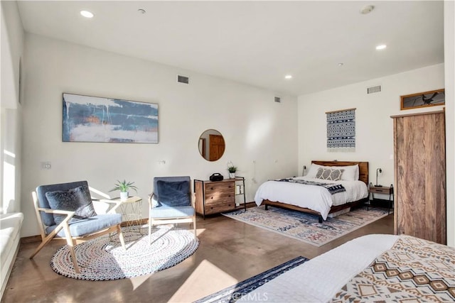 bedroom with concrete floors