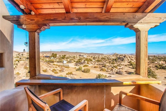 view of patio featuring a mountain view