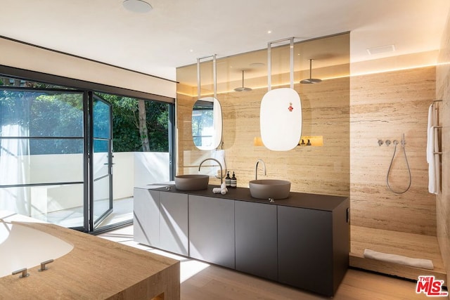 bar featuring light hardwood / wood-style floors and sink