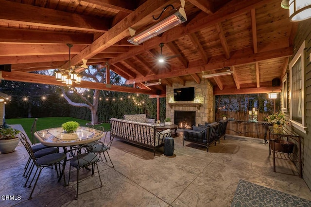 view of patio / terrace featuring an outdoor living space with a fireplace