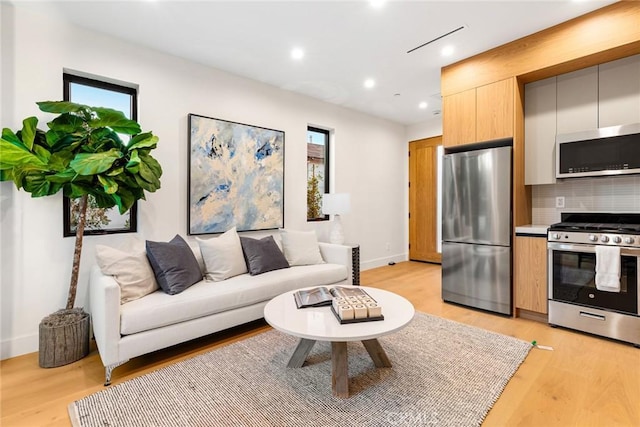 living room with light hardwood / wood-style flooring