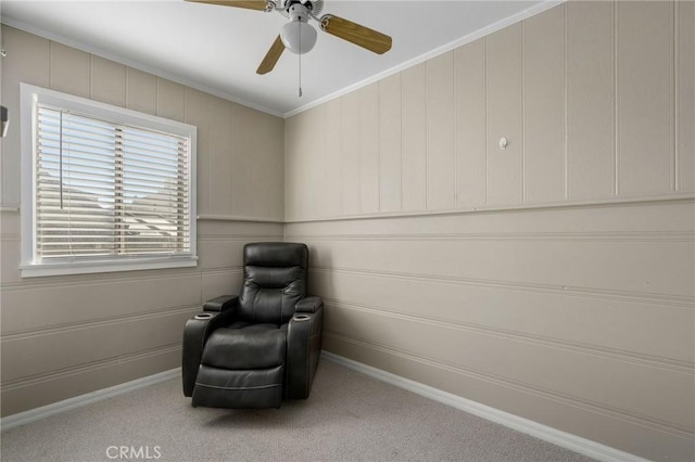 24B Surfside Ave, Surfside, CA 90743 - sitting room with crown molding, baseboards, carpet floors, and a ceiling fan