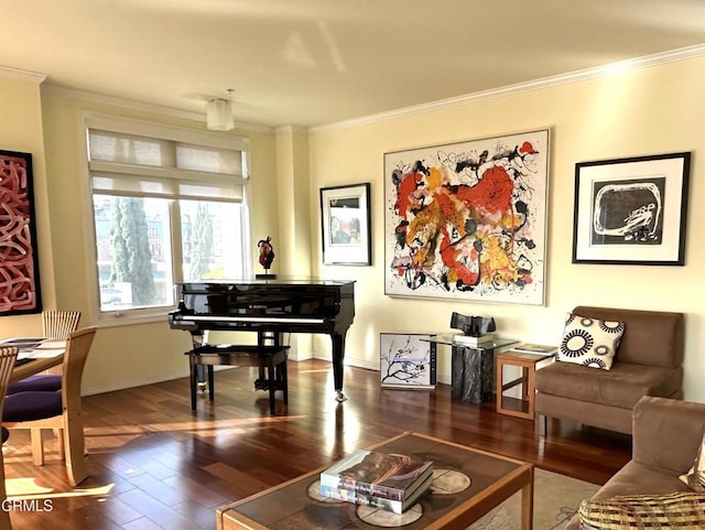 interior space with crown molding and wood-type flooring