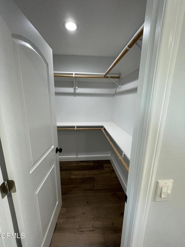 walk in closet featuring dark hardwood / wood-style floors