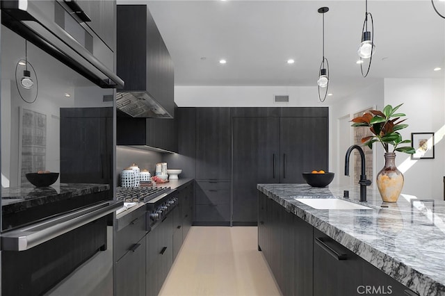 3011 Ocean Front Walk, Venice, CA 90291 - kitchen featuring a sink, stainless steel appliances, recessed lighting, hanging light fixtures, and modern cabinets