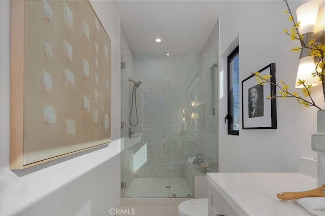 3011 Ocean Front Walk, Venice, CA 90291 - bathroom featuring toilet, vanity, recessed lighting, and a shower stall