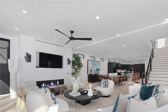 living room with ceiling fan