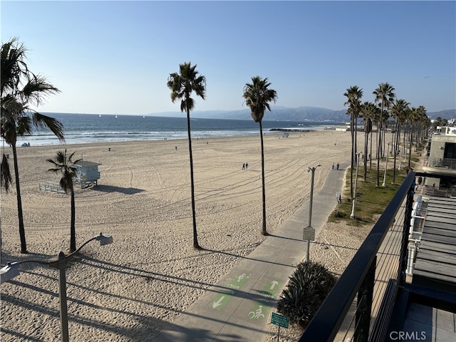 view of water feature featuring a beach view